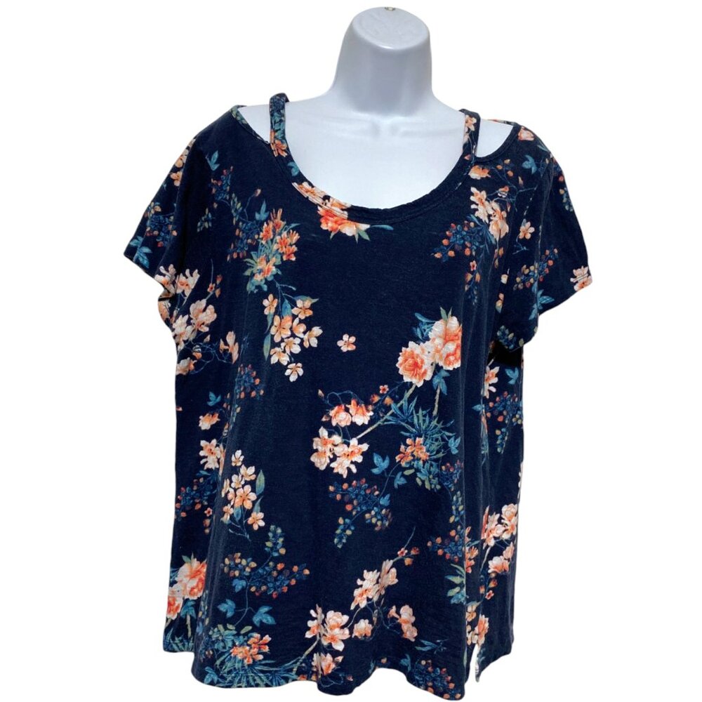 Women's XL Pullover Floral Top Short Sleeve Cold Shoulder Design-French Laundry